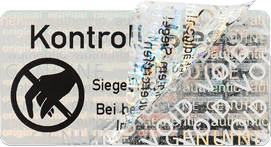 Siegeletiketten aus Hologrammfolie (Voidfolie)